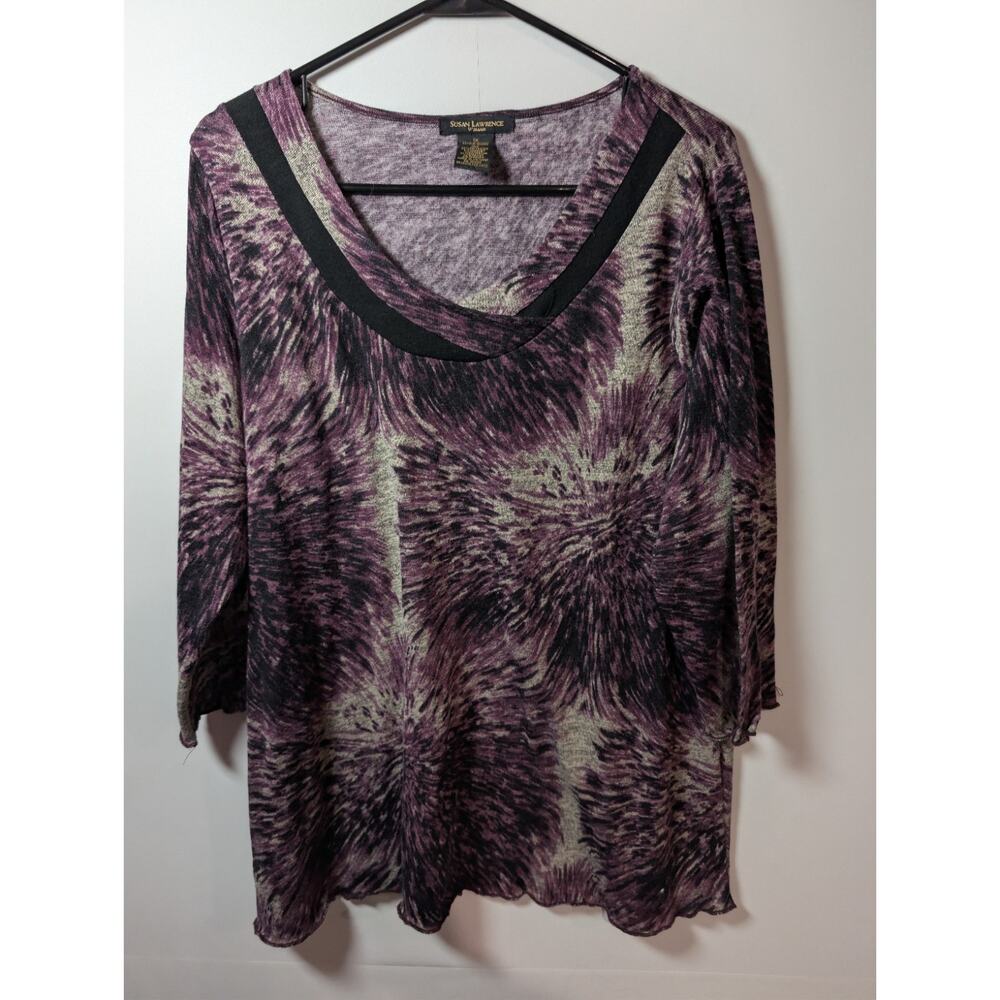 Susan Lawrence Top Plus 1X Purple Boho Hippie V-neck Tunic Geometric Shirt Artsy